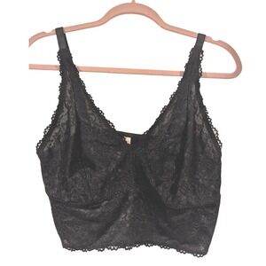 Curvy Studio Lace Bralette XL Black Longline V-Neck Adjustable Straps Coquette